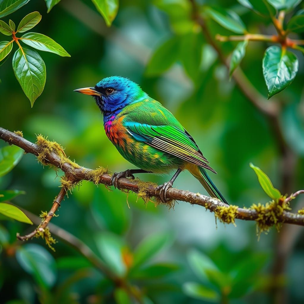 Vibrant Liocichla Phoenicea in Expressive Brushstrokes