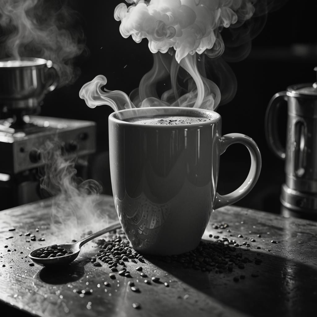 Steaming Coffee Mug in 60s Monochrome Style