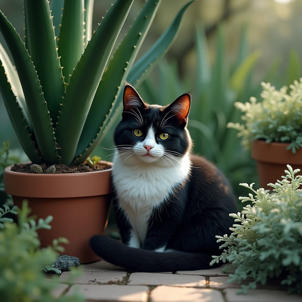 Cat in Lush Garden Concept Art, 8K