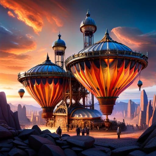 Steampunk Flying Bicycles Over Budapest