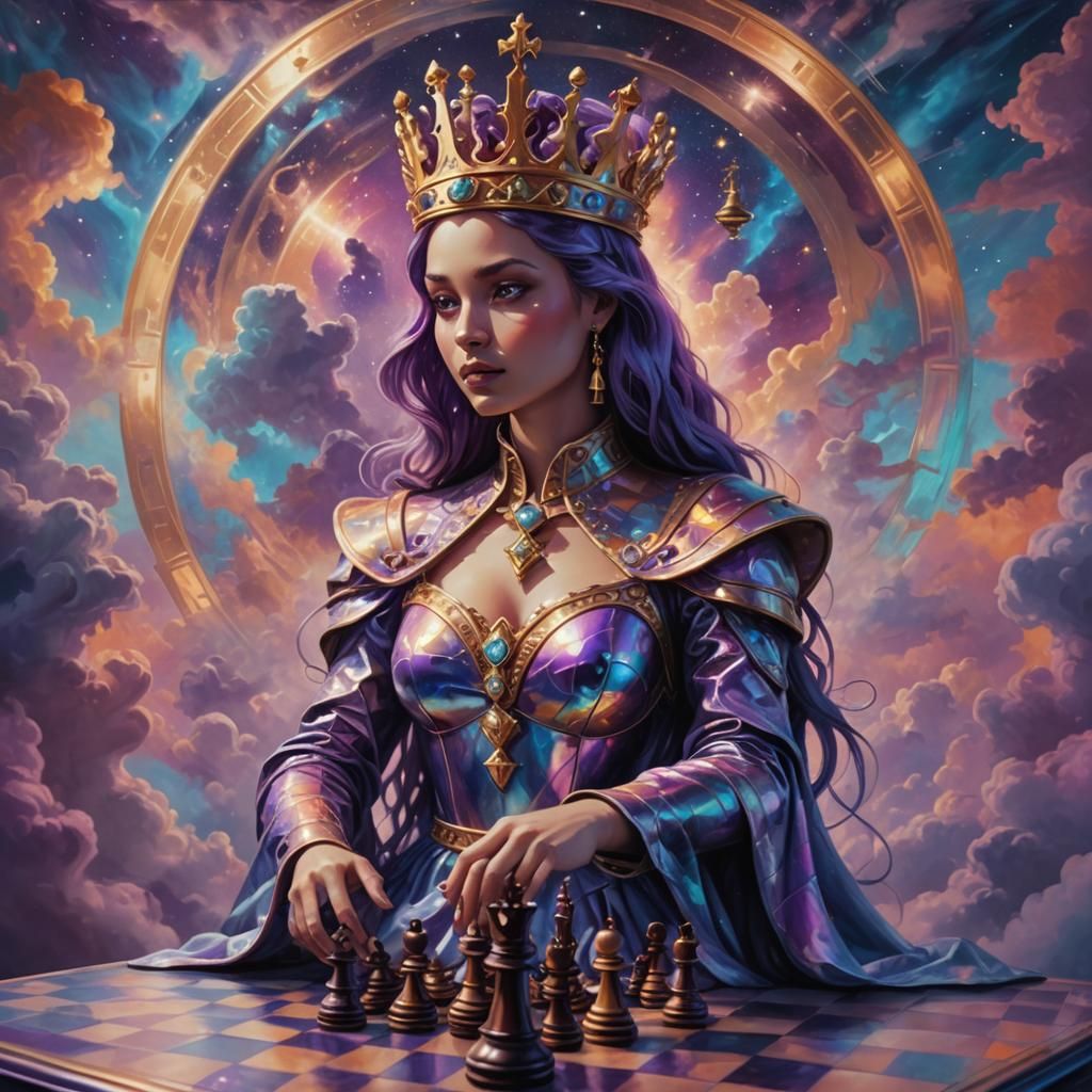 Cosmic Chess Queen in Pablo Amaringo Style