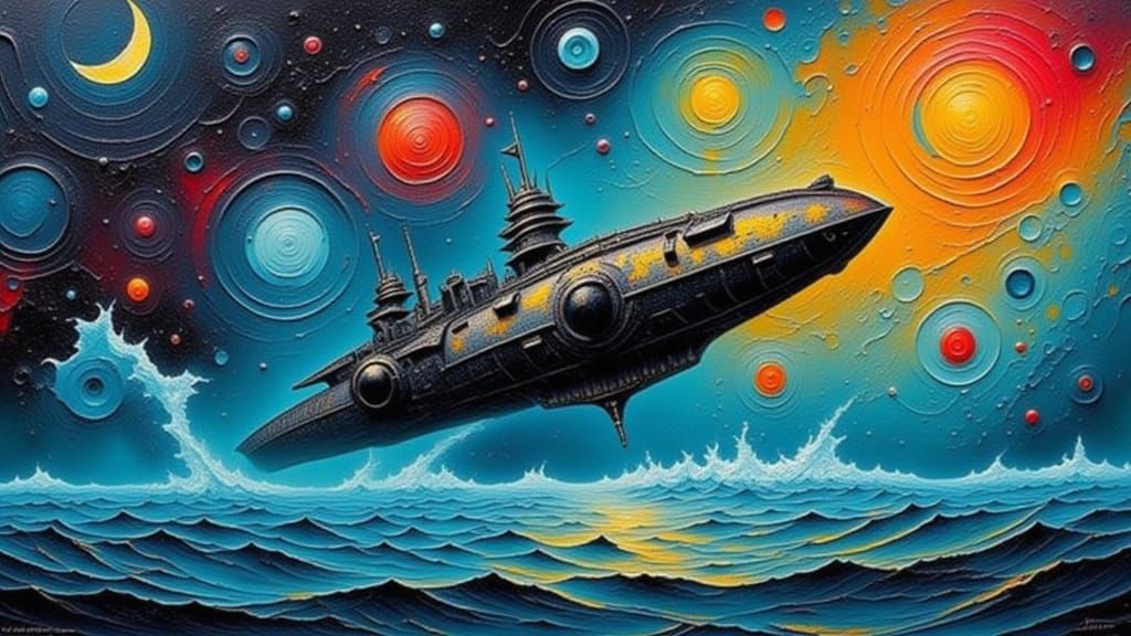 Epic Pirate Ship Sailing Through Space as Impasto Painting