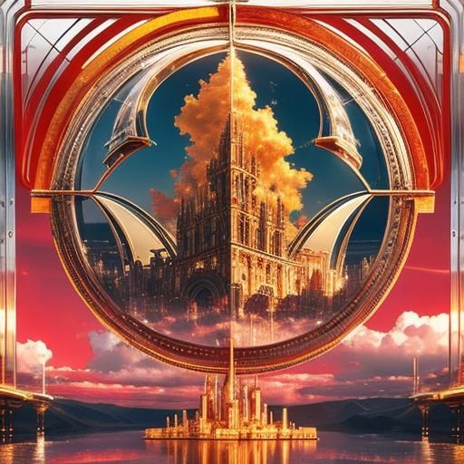 Retrofuturistic Sky Reflection in 3D