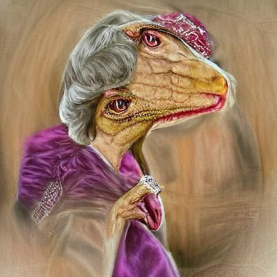 Queen Elizabeth II as Velociraptor Portrait