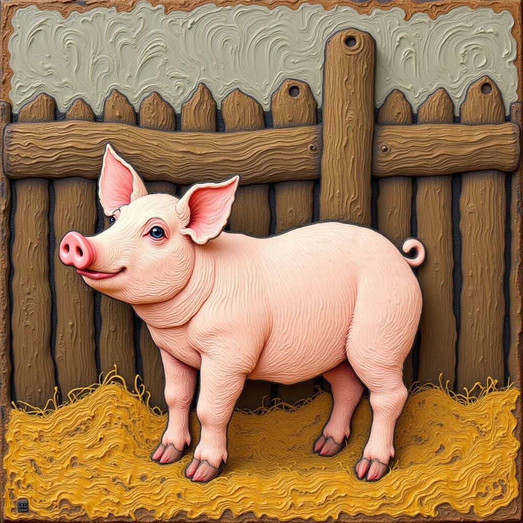 Pig in Rustic Farm, Van Gogh Style