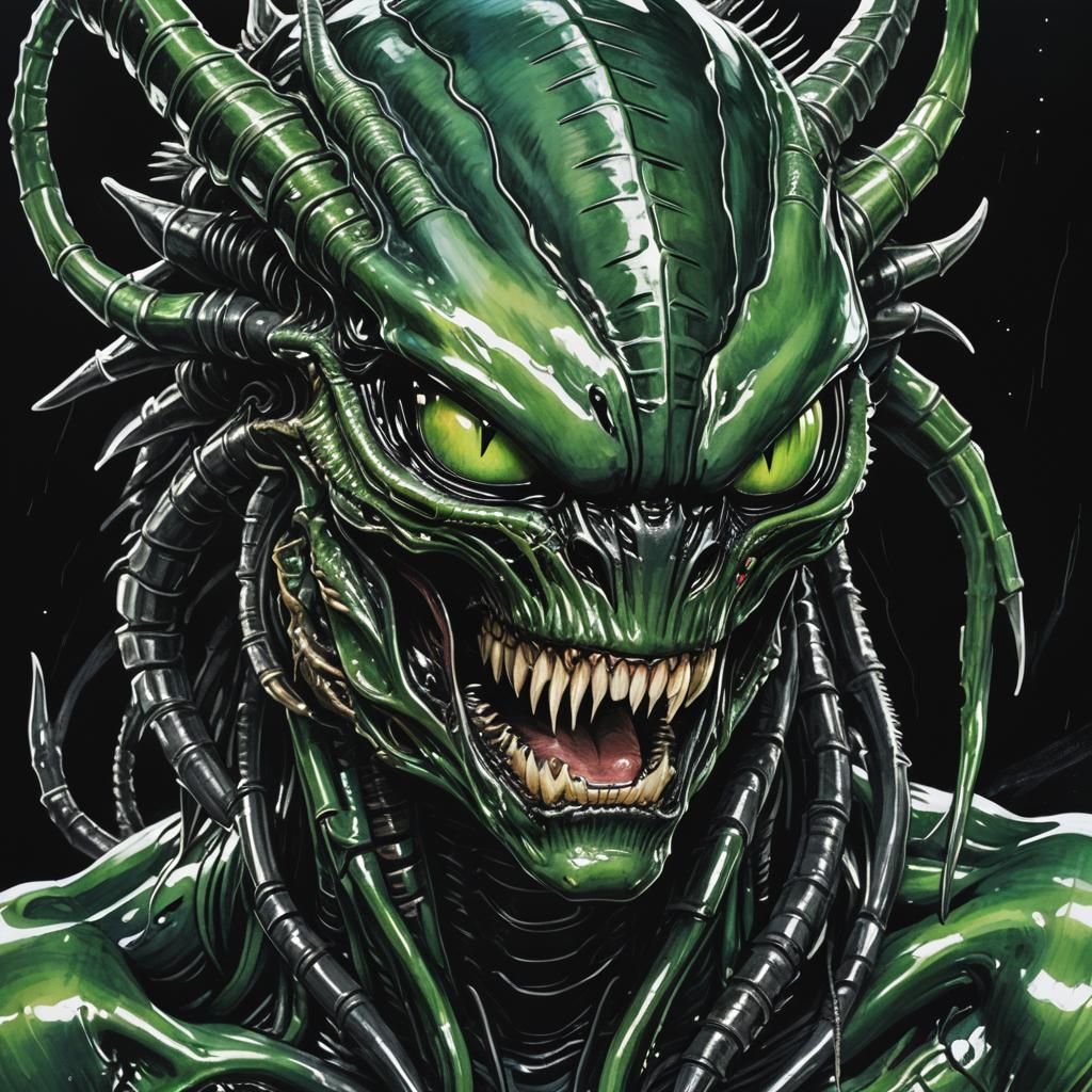 Xenomorph Feline Hybrid Portrait with Bioluminescent Eyes