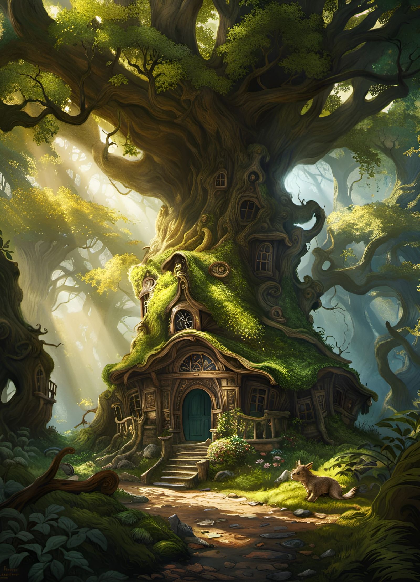 Faerie Home in Gnarled Oak: Fantasycore Artwork