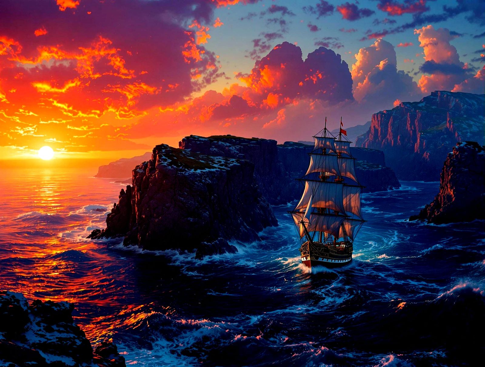 Surreal Sunset Cove Scene in Photorealistic Detail