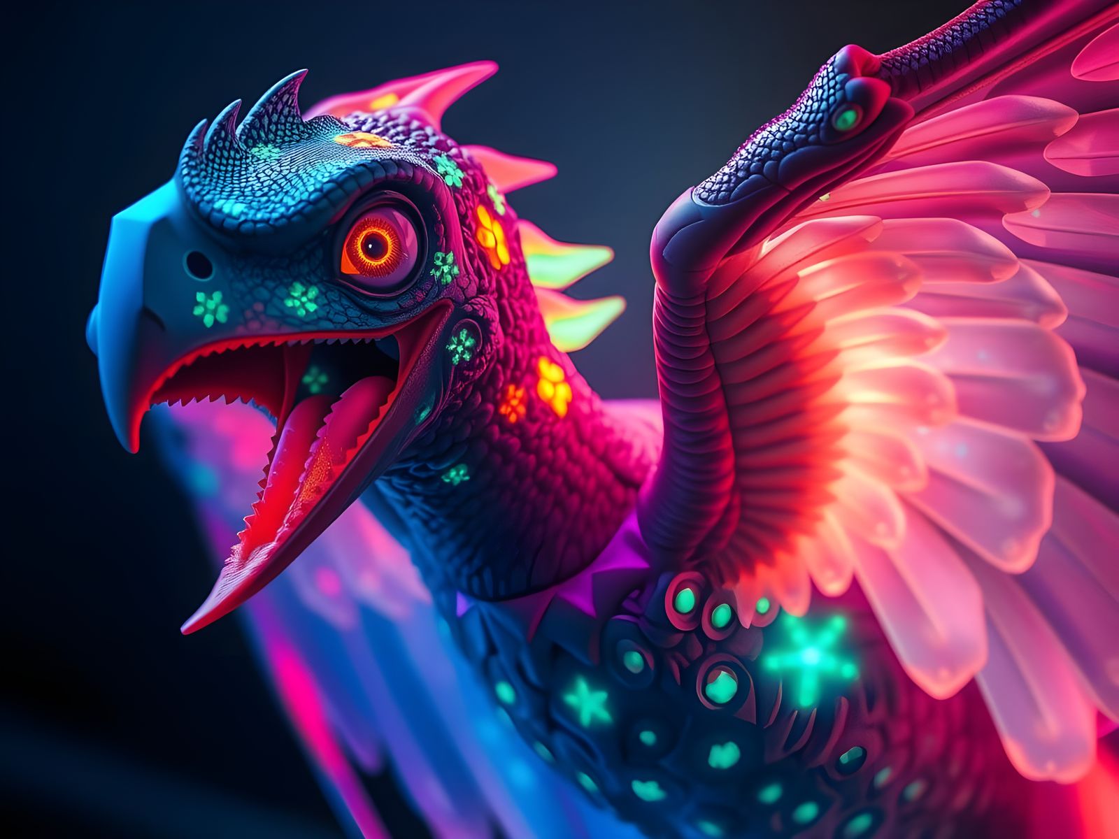 Bioluminescent Pterodactyl in Mystical Setting: Digital Illu...