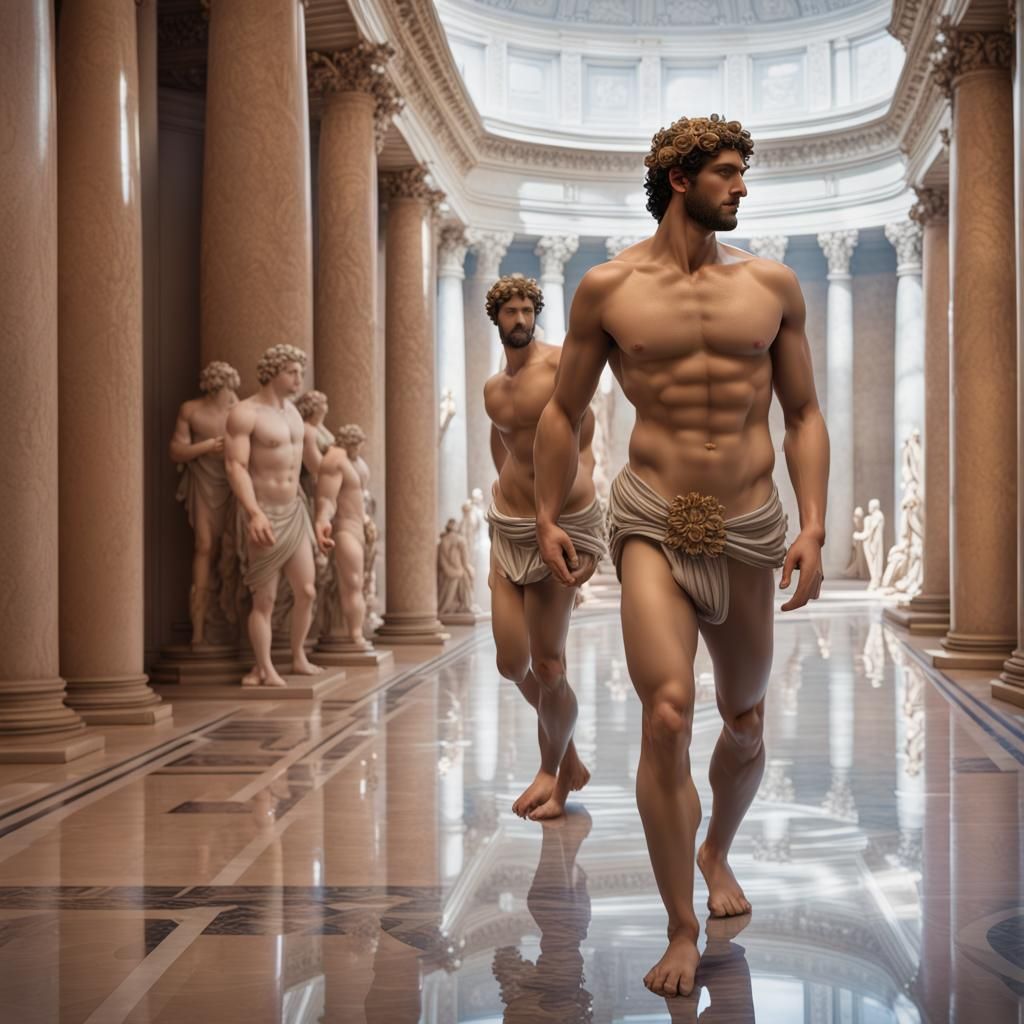 Hadrian and Antinous Dancing in Marble Hall, 8k Photography