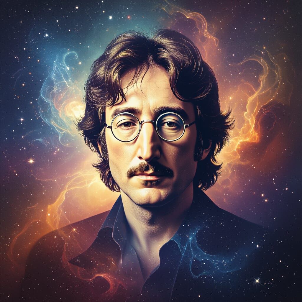 Psychedelic Nebula With John Lennon Emerging in Surreal Styl...
