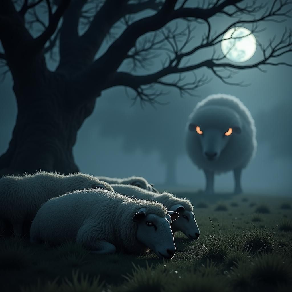 Ominous Moonlight: Sheep and Chupacabra in Unreal Engine 5