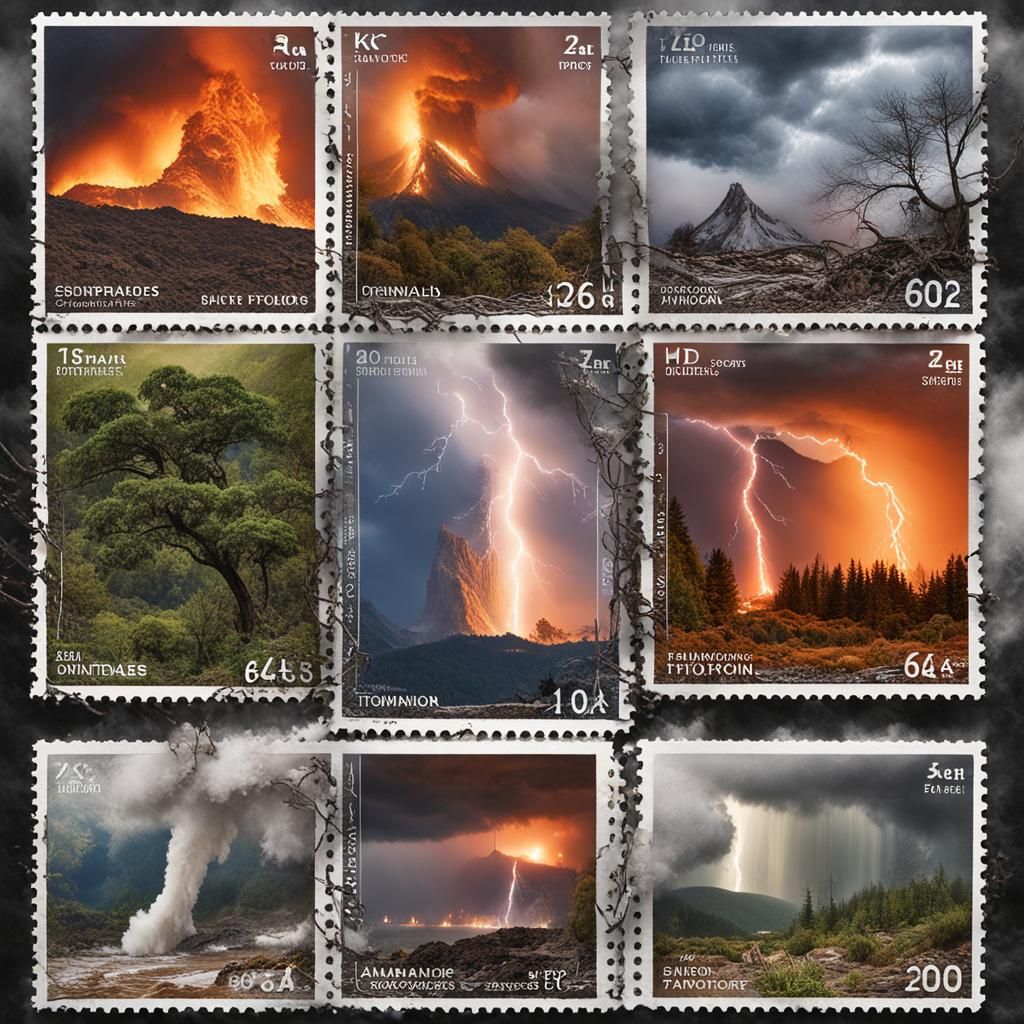 Hyperrealistic Photo Stamps of Natural Disasters