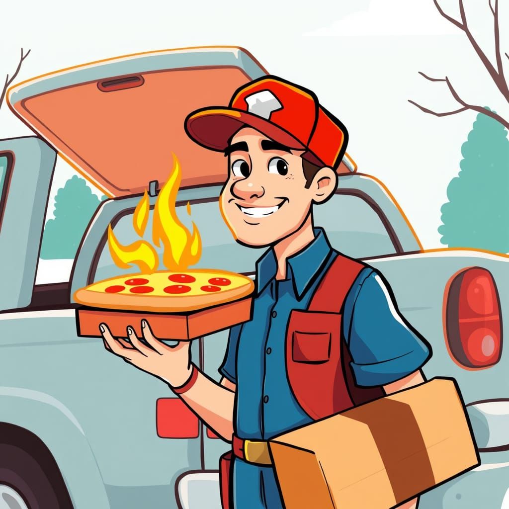 Pizza Delivery Man Illustration in Cozy Style