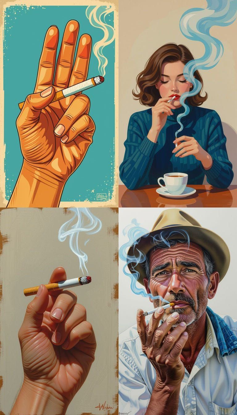 Three Fists Holding Cigarettes with Smoke