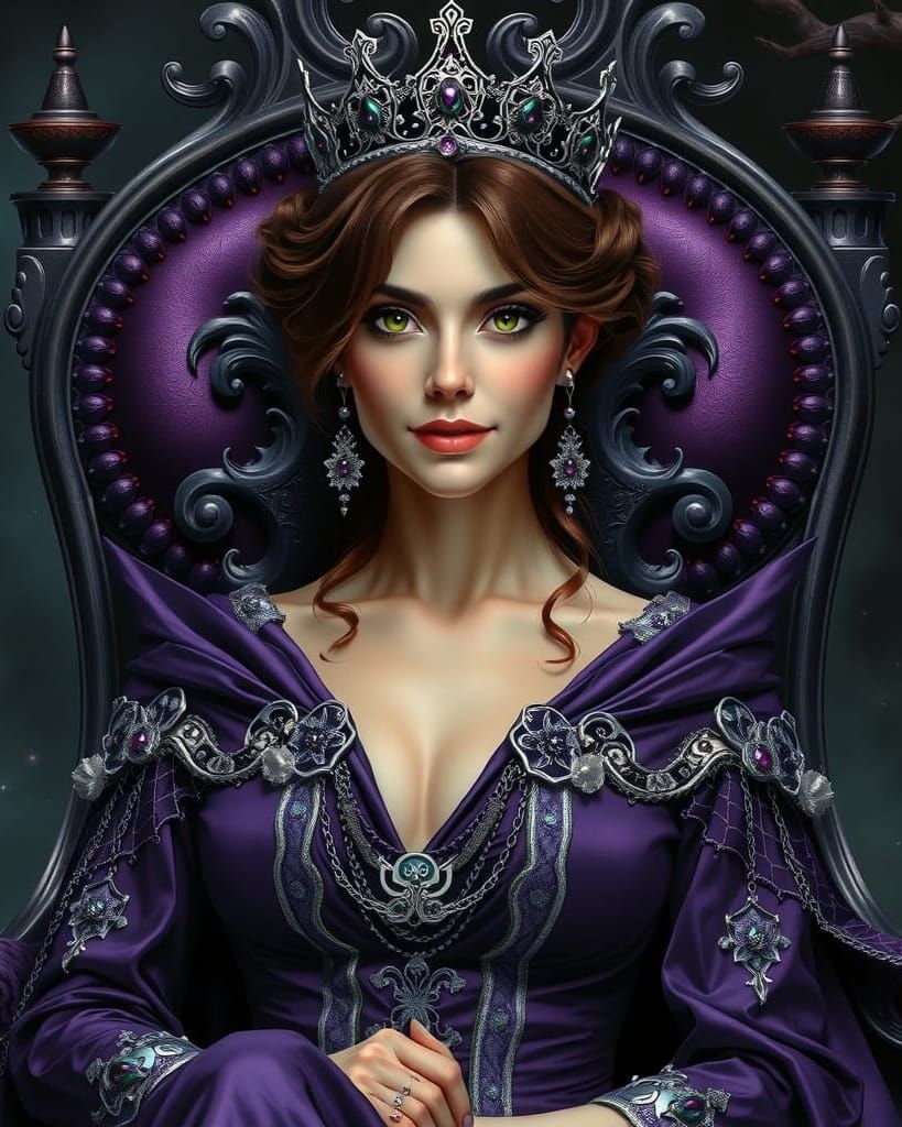 Regal Woman on Throne in Gothic Mystical Style