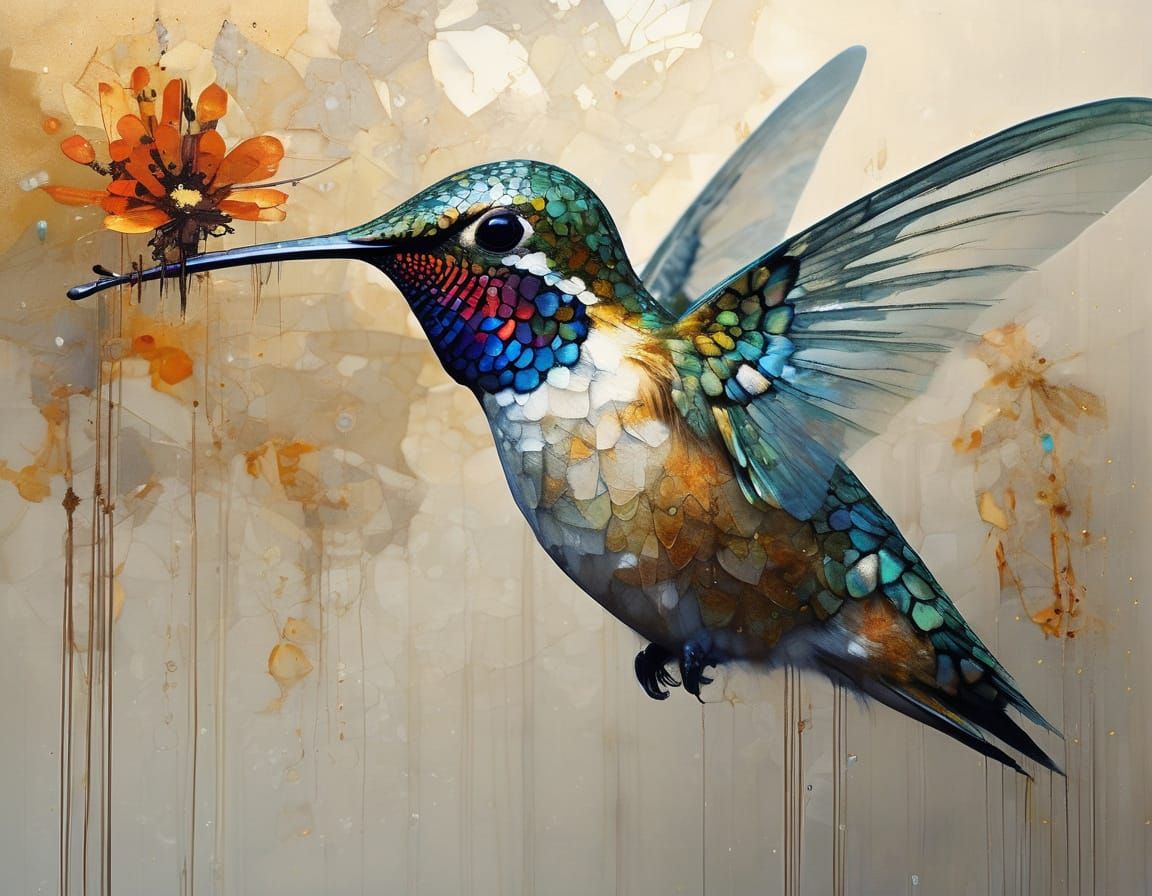 Bioluminescent Hummingbird Sips Nectar: Surreal Digital Art