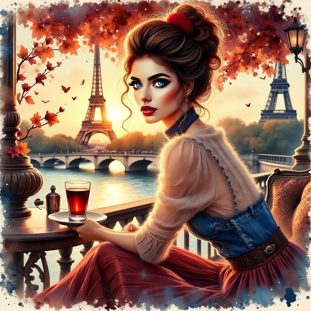 Eiffel Tower Sunset: A Romantic Vintage Watercolor