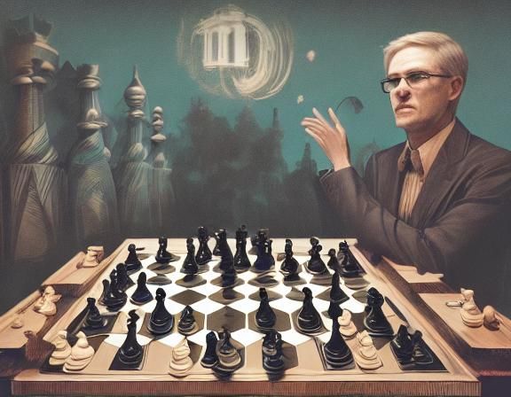 Surrealist Chess Game Scene in Ethereal Pencil Sketch Style