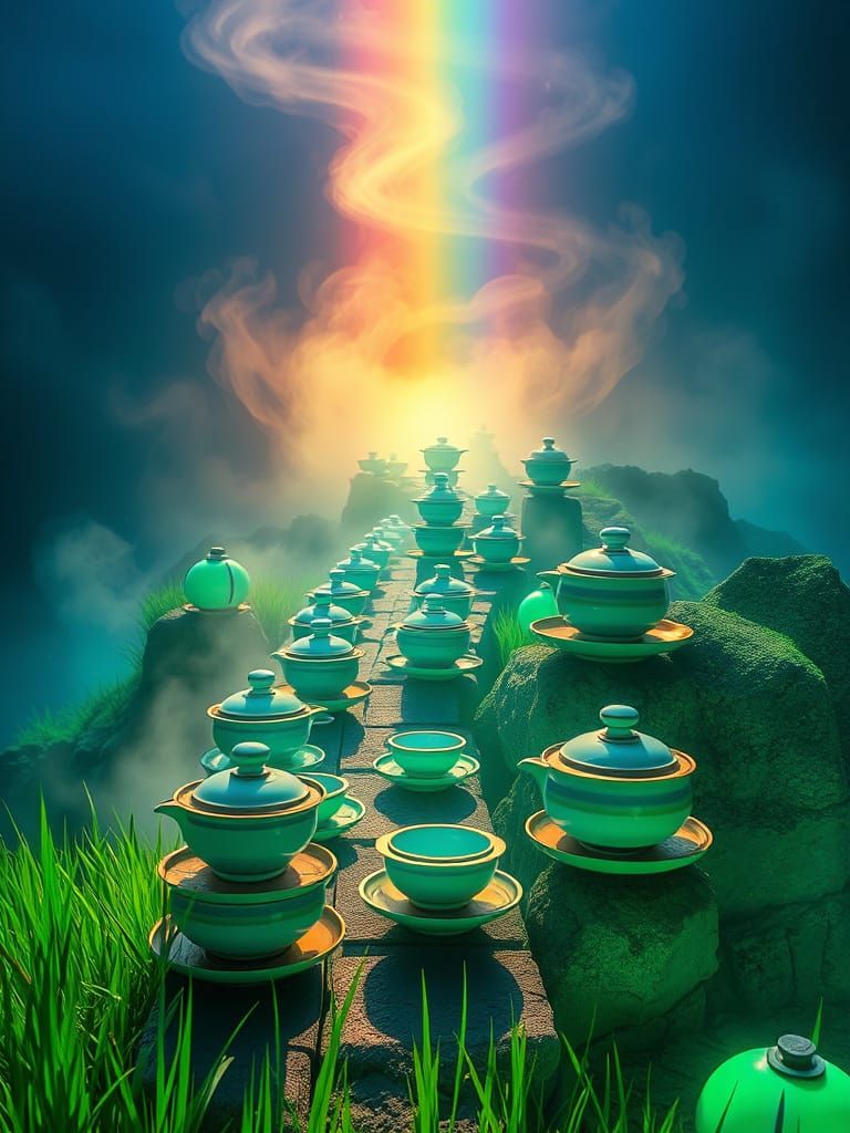 Great Wall of Tea Ware in Alcohol Ink Style