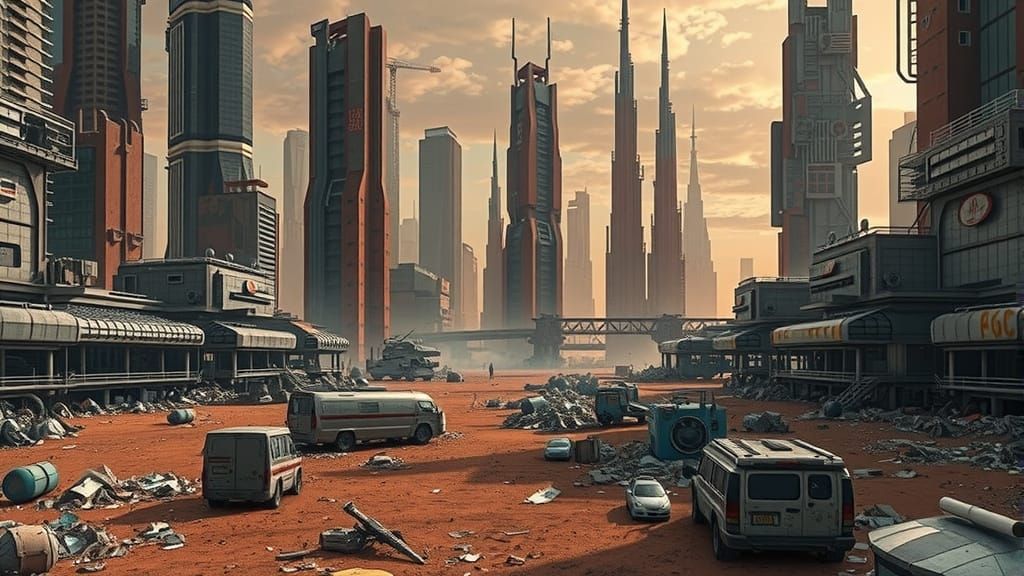 Abandoned City on Mars with Skyscrapers