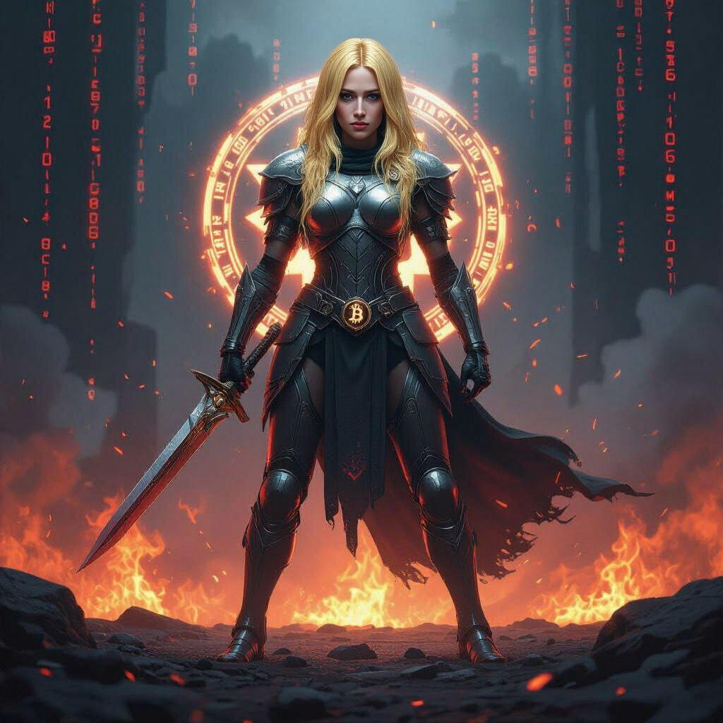 Cyber Amazon Warrior in Matrix Code Style