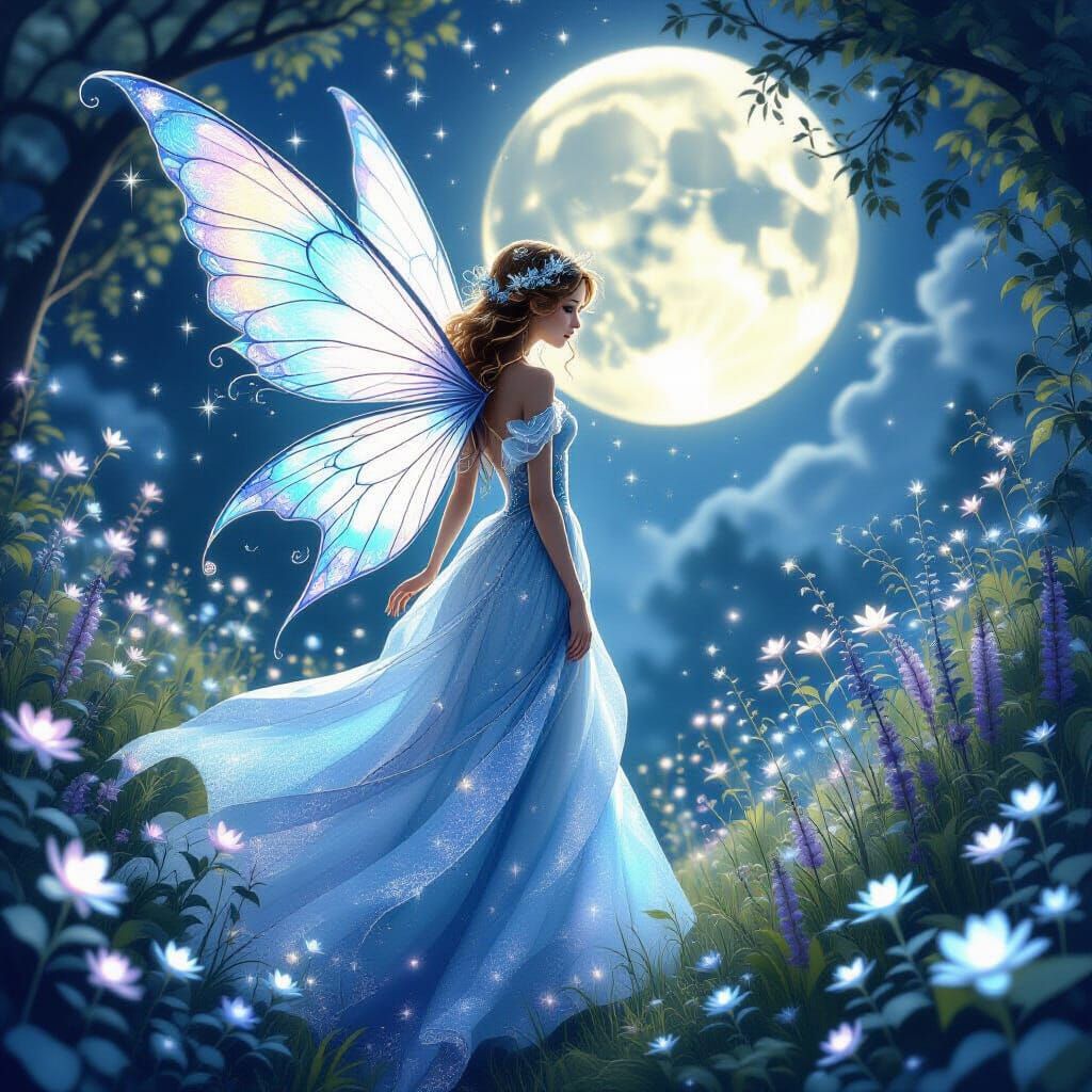 Whimsical Moon Fairy in Celestial Garden