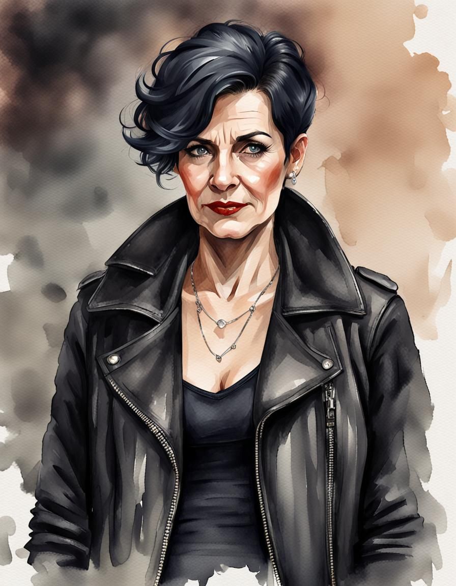 Watercolor Portrait of Woman in Mafia Fashion