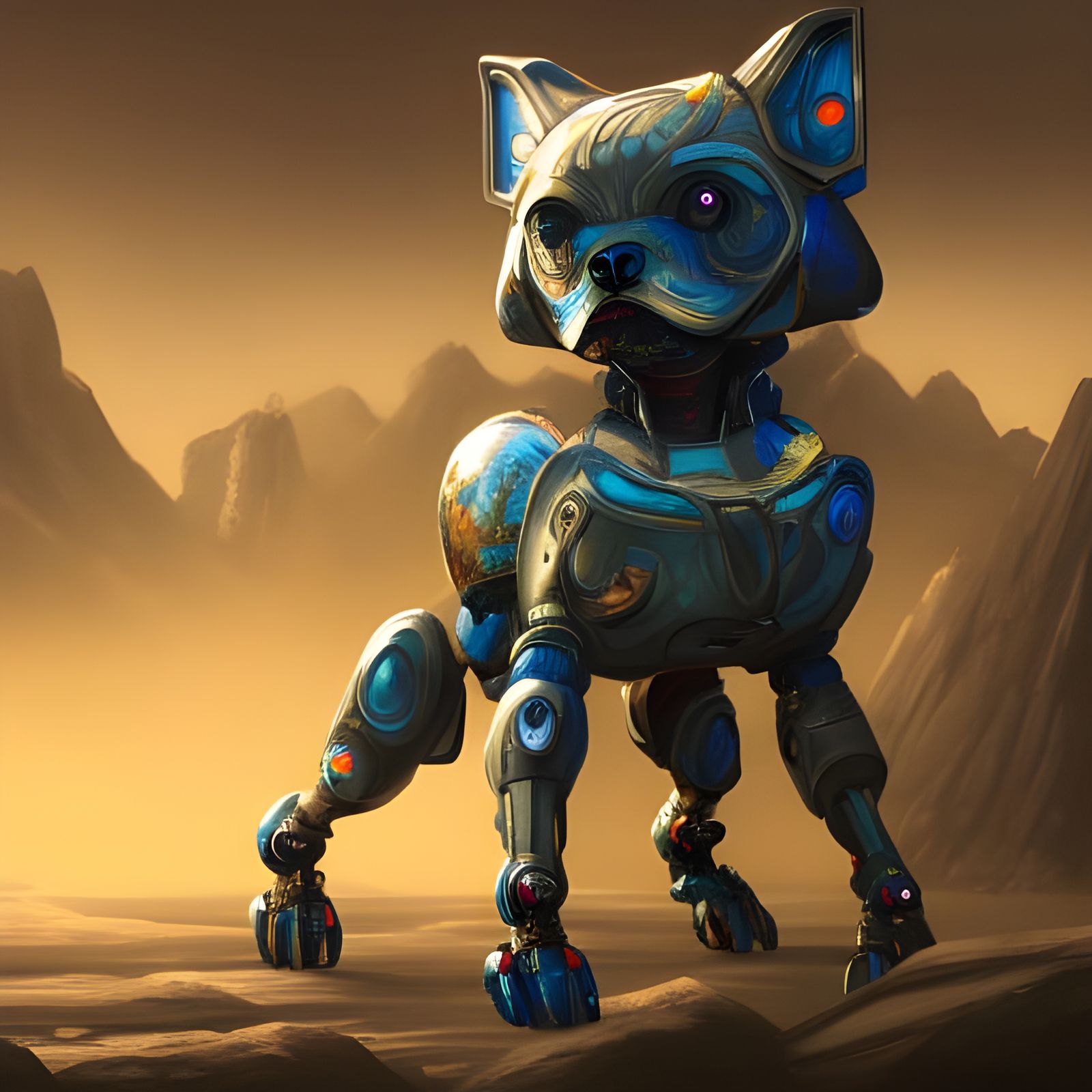 Fantastical Robot Dog in Detailed Matte Painting