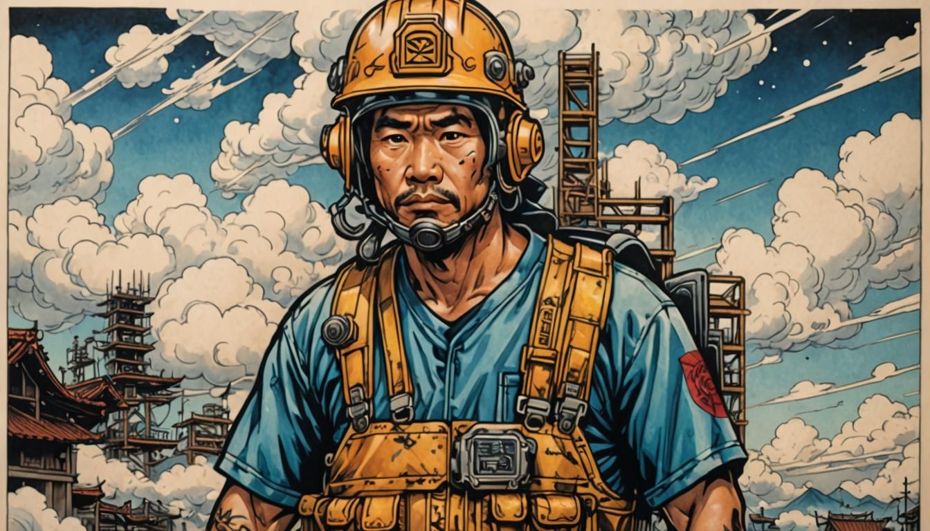 Japanese Tattoo Design: Hard Hat in Comic Style