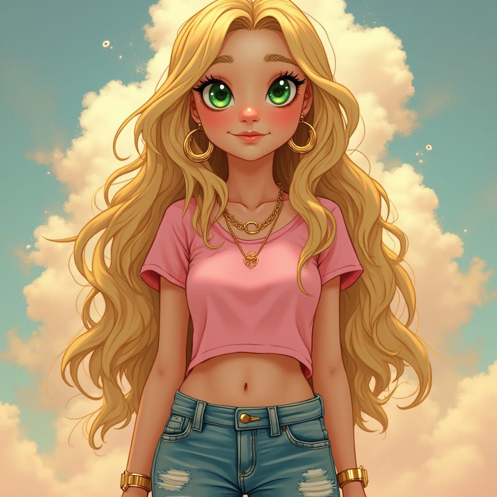 Blonde Girl with Green Eyes in Art Nouveau Style