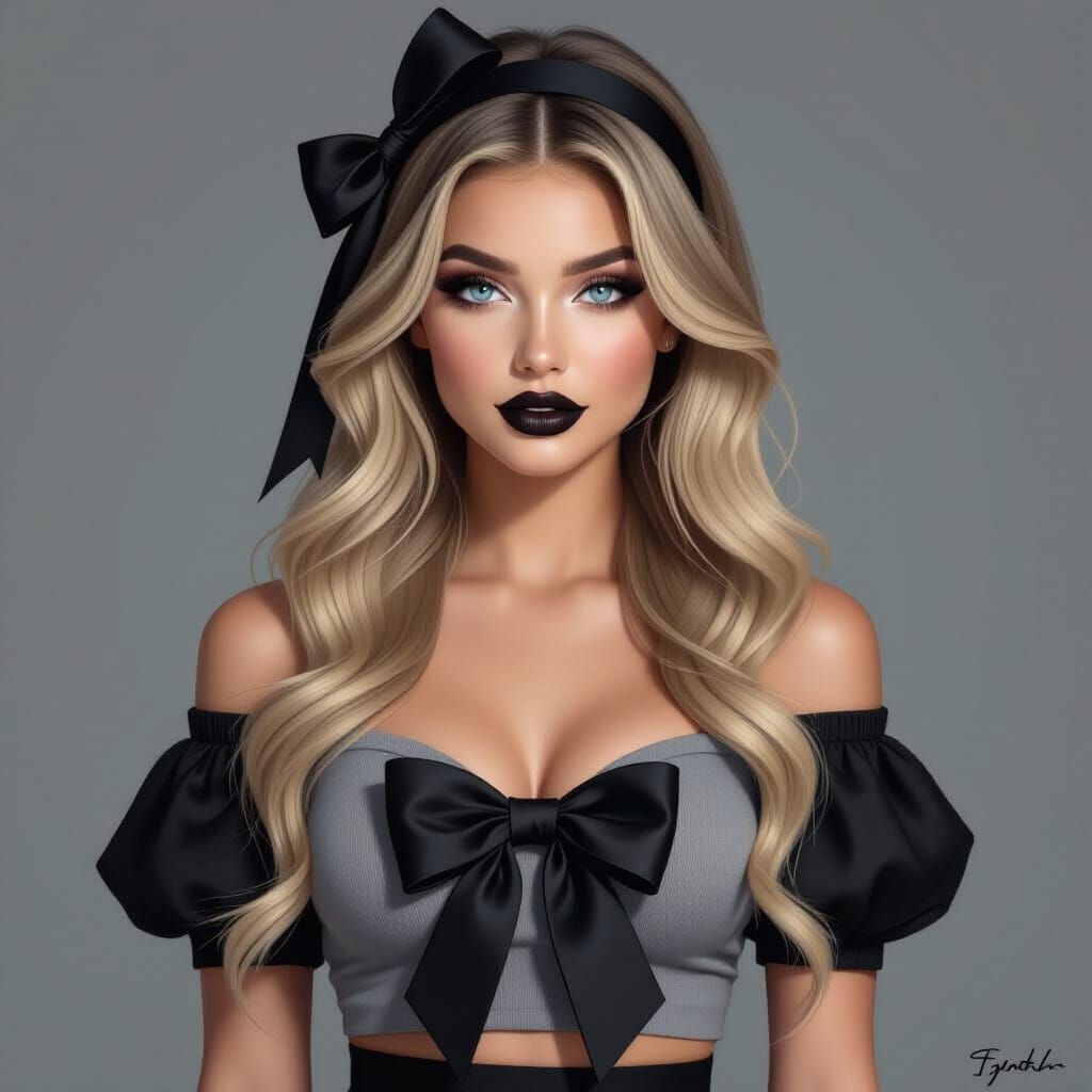 Evil Cinderella with Black Ribbon and Bold Makeup