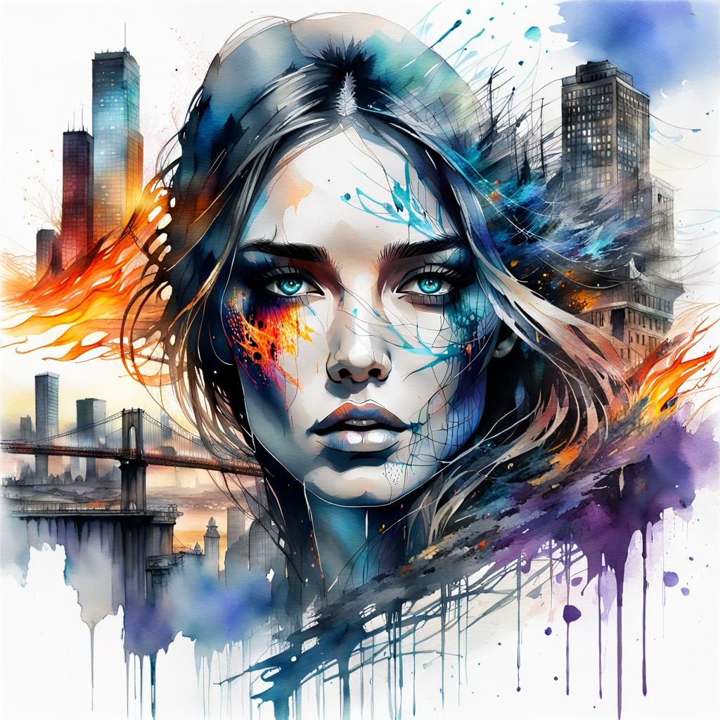 Stunning Graffiti Woman: Digital Watercolor Art