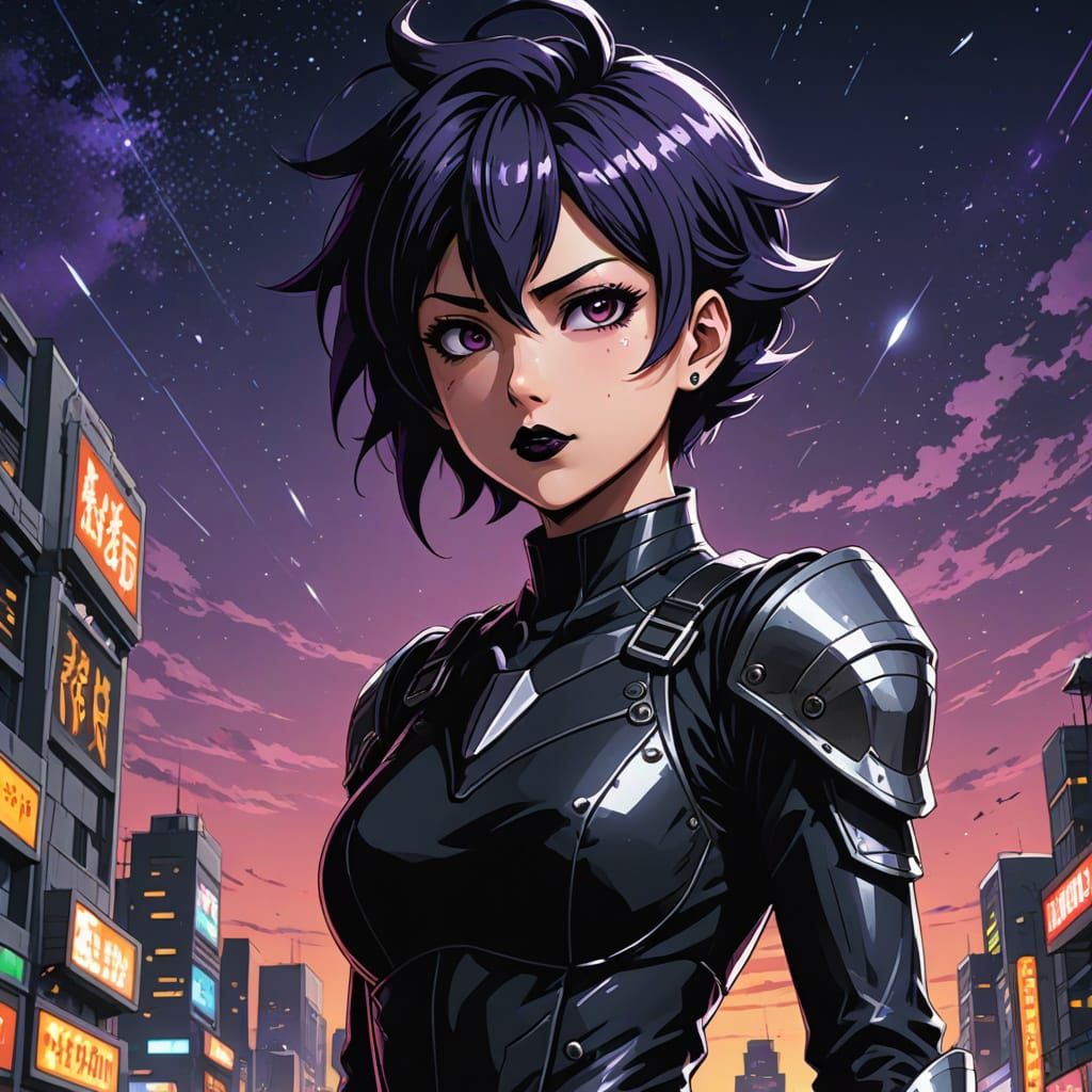 Gothic Heroine in Vigilante Armor in Starry Sky