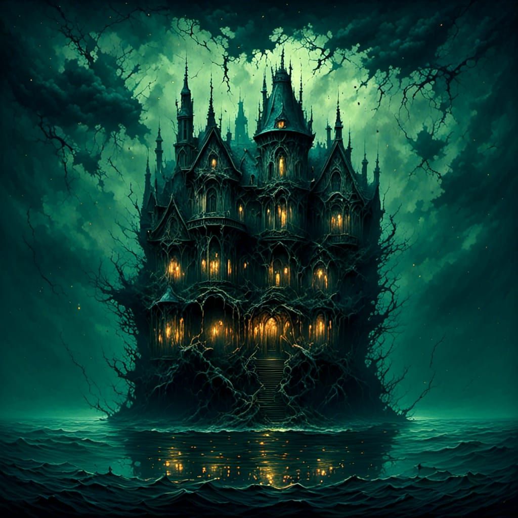 Gothic Mansion in Bayou at Twilight