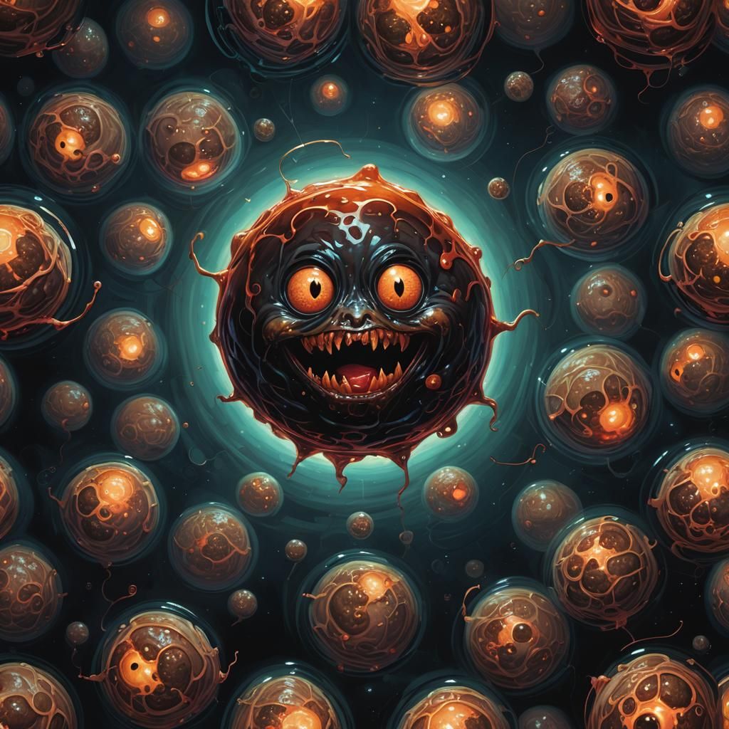 Surreal Glowing Meatball in Dark Void: A Masterpiece