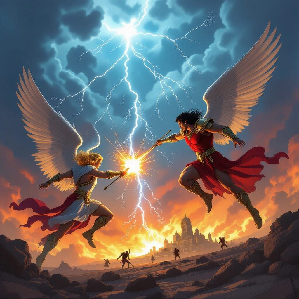 Angels vs Demons Epic Battle in Fiery Sky