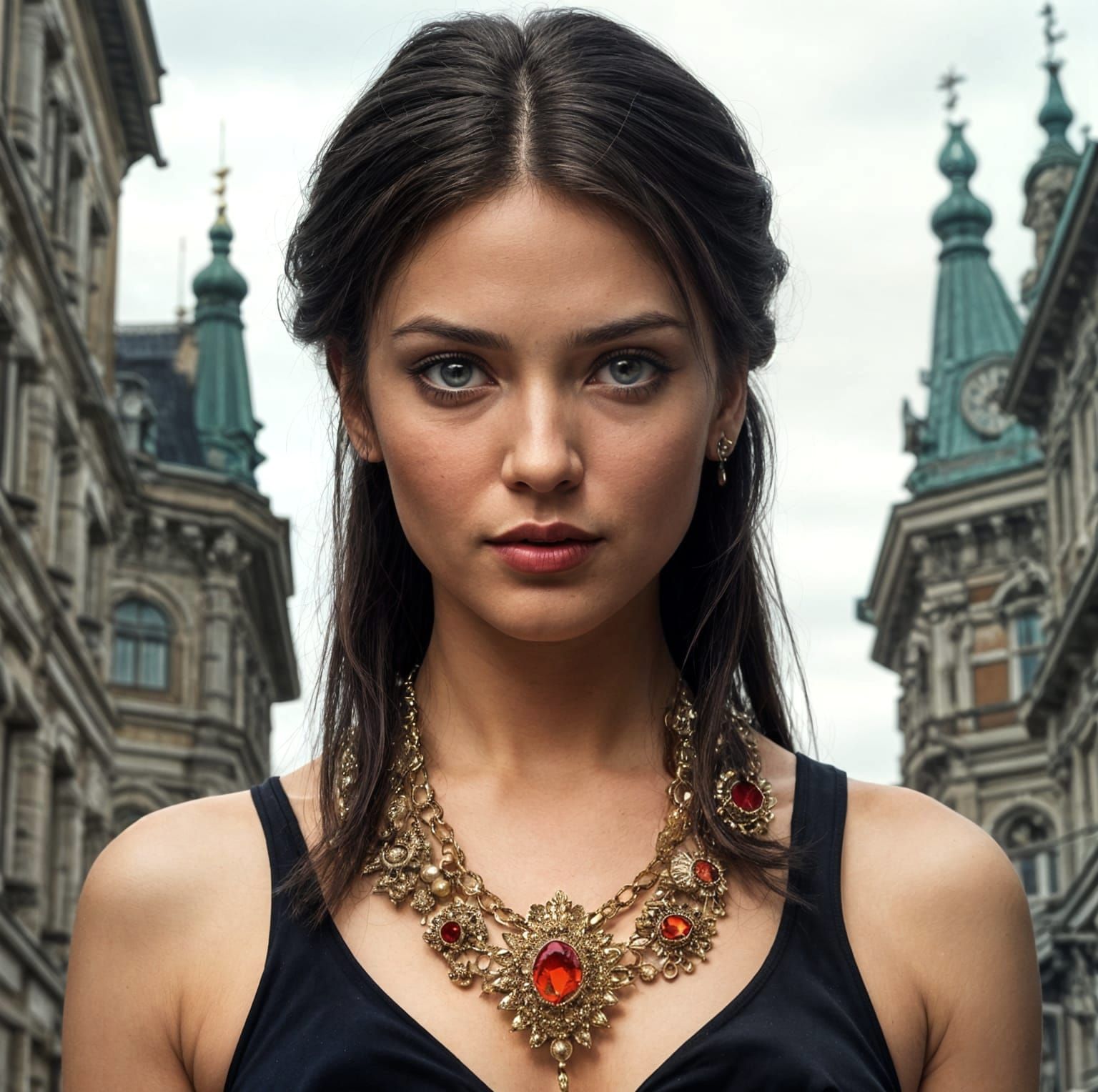 Alluring Woman with Blue Eyes Reflects Sunlight in a Provoca...