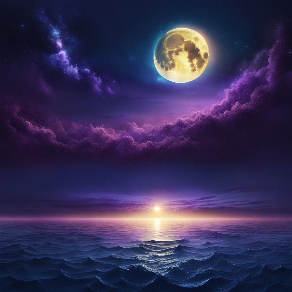Moon and Stars Over Ocean: Digital Matte Painting