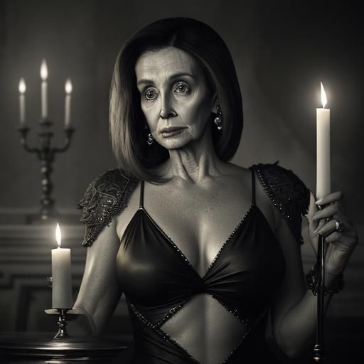 Hyperrealistic Young Nancy Pelosi with Dripping Candle