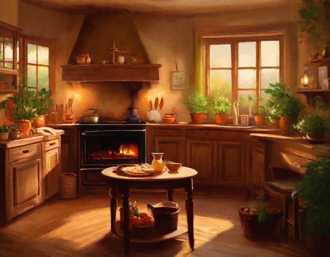 Cozy Kitchen with Golden Light in Rustic Style