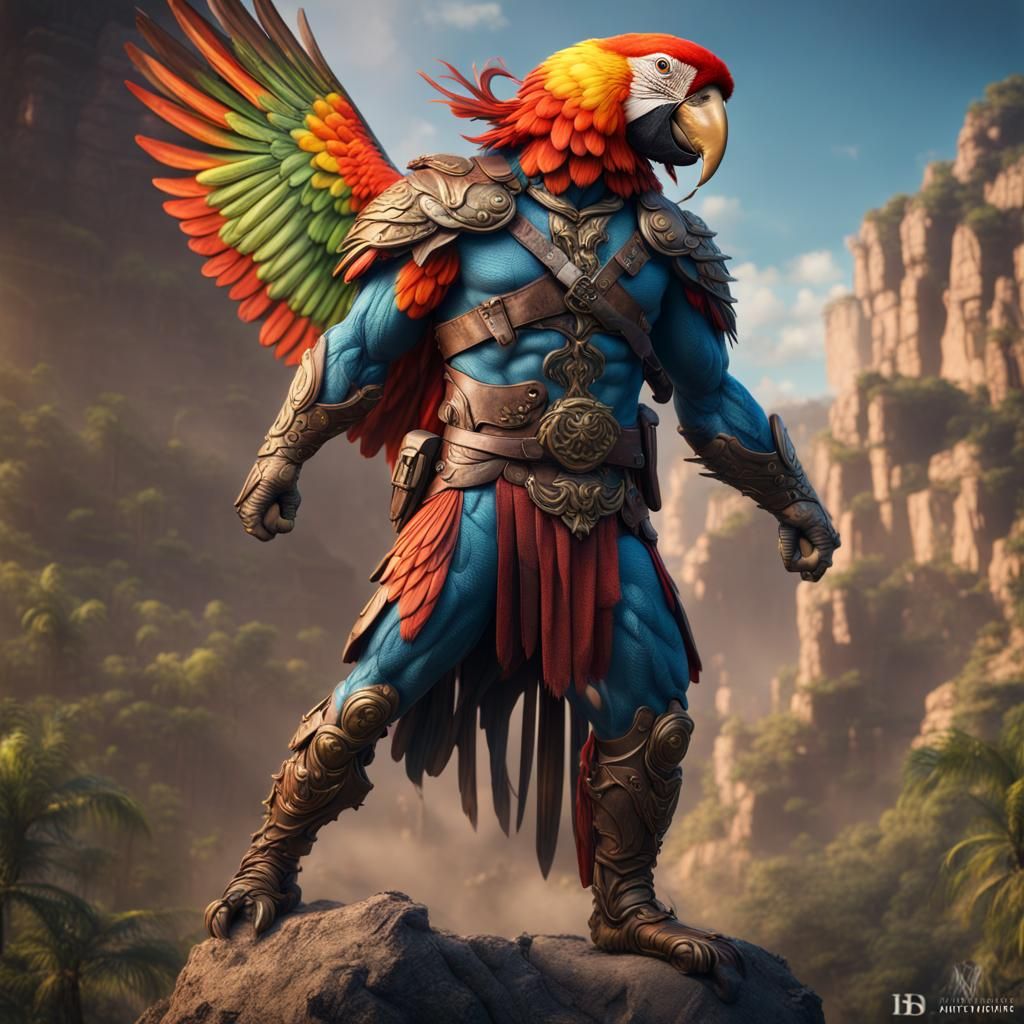 Parrot Warrior: Hyperrealistic Fantasy Concept Art