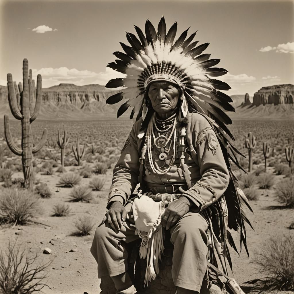 Navajo Chief in Warbonnet, Arizona Desert