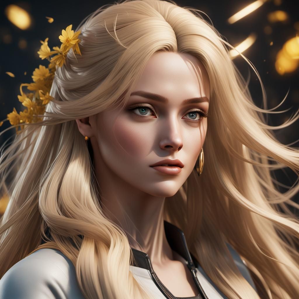 Beautiful Blonde Girl in 3D Game Cinematic Style