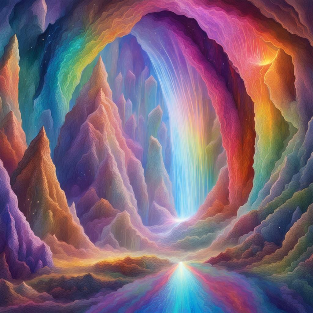 Rainbow Sparklie Crystal Caves in Mixed Media Style