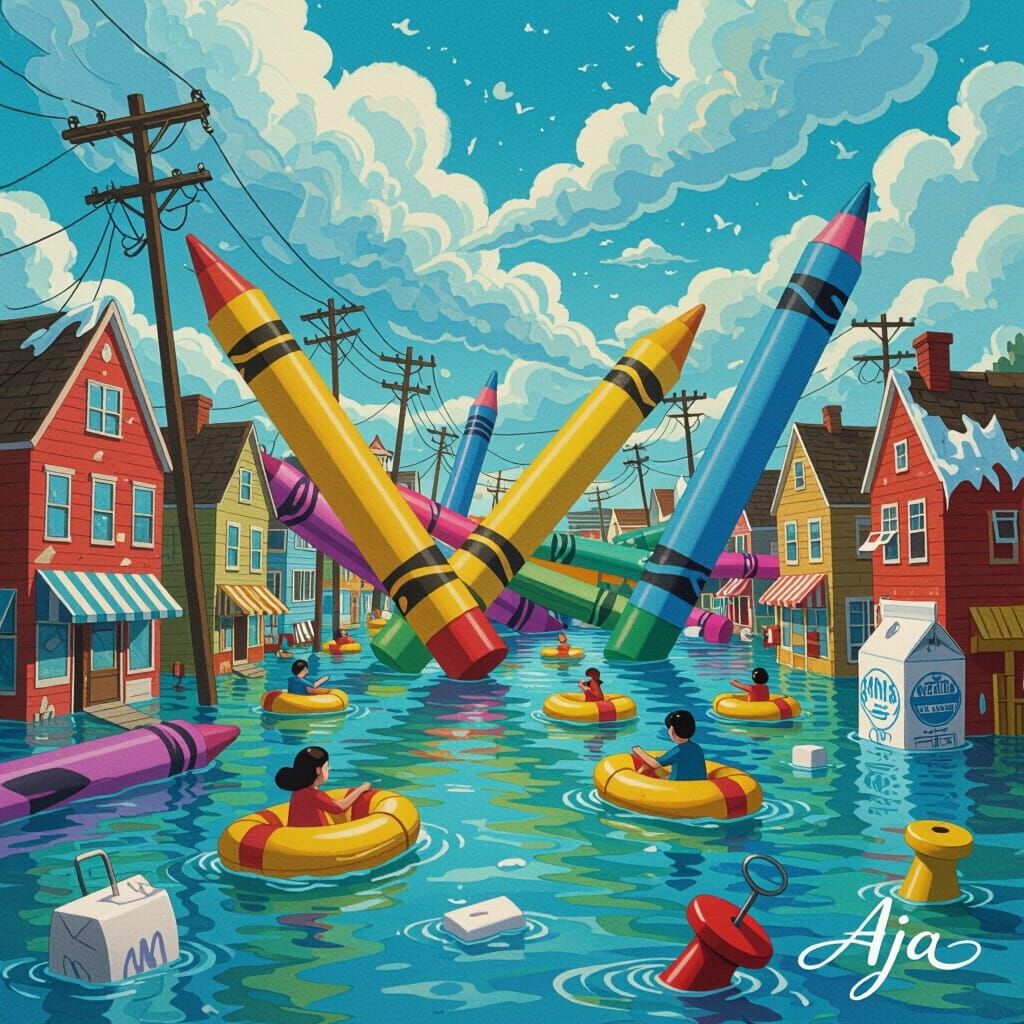 Crayon Typhoon Creates Surreal Flooded World