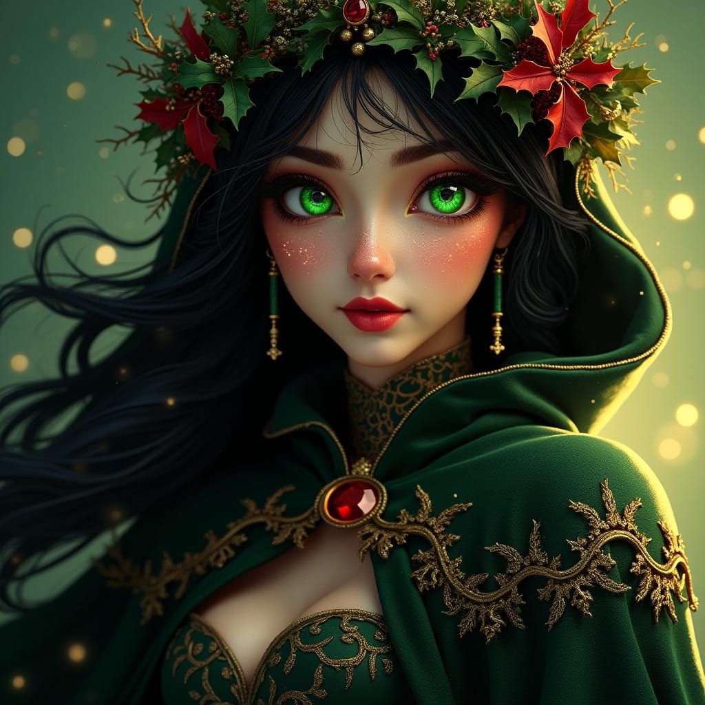 Mystical Christmas Witch in Art Nouveau Style