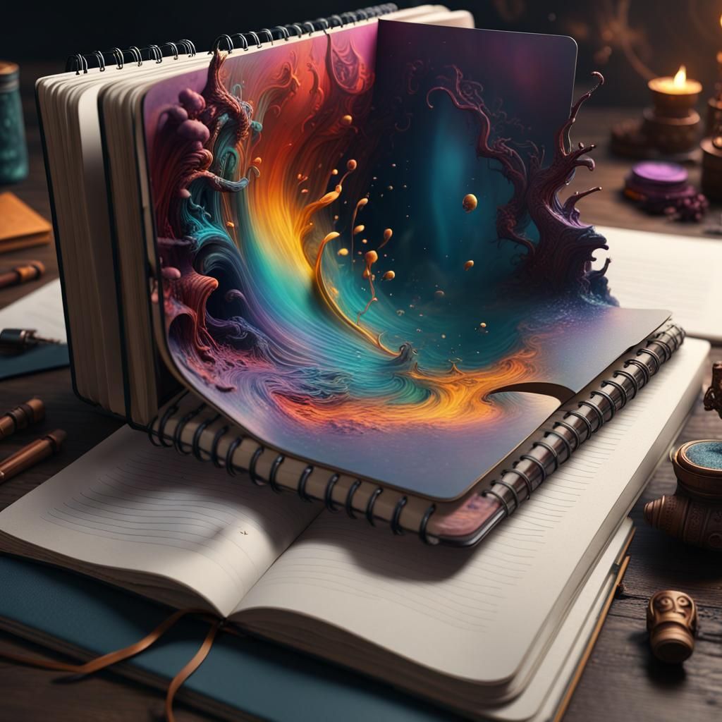 Colorful Open Notebook Pages, Detailed Matte Painting