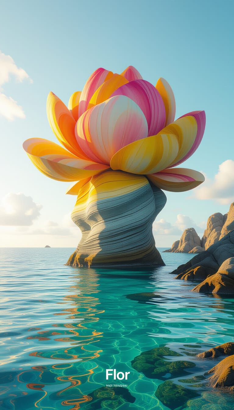 Flor: Fantastical Rock Flower Blooms in Turquoise Ocean