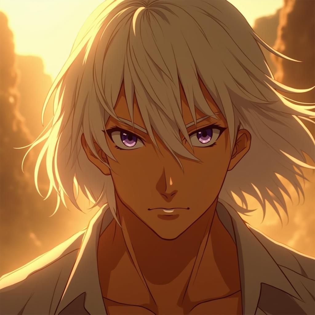 Anime Man with White Hair in Cinematic Style